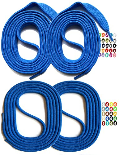 SNORS 2 paia di lacci rotondi o piatti, 22 colori, 60-150 cm, stabili, lavabili, antistrappo, in poliestere per scarpe da ginnastica, Blu, 110cm FLACH 6mm