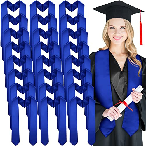 Geyoga 24 Pieces Unisex Graduation Stole Bulk Sublimation Blank Plain Graduation Sash Honor Stole for Students, 70 Inches(Blue)