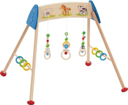 goki 65208 - Baby-Fit Bauernhof Tierstimmen Greif- und Spieltrainer aus Holz, Spielebogen mit Sound, Greifen und Lernen, Made IN Germany, Lernspaß ab Geburt
