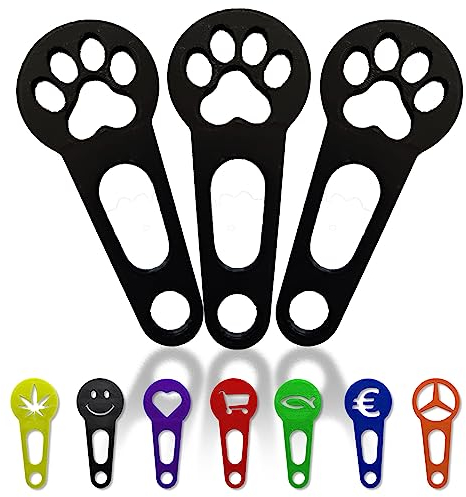 3 x Décrocheurs de chariot à provision amovibles en porte-clés ; Jeton pour chariot détachable immédiatement, lot de 3 pièces ; Fait à la main (Noir, Patte)