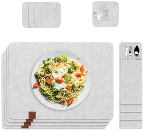 Tischsets abwaschbar Platzsets Platzdeckchen Filzset - Tischuntersetzer Filzuntersetzer Tischset Platzset Tischunterlage Filzunterlage 3in1 Filz Set eckig