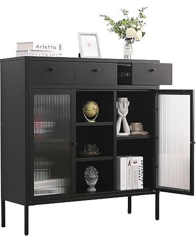 Mein-Regal Highboard Paris mit 3 Schubladen Beistellschrank Wohnzimmer | Kommode für Bücher und Deko LxBxH ca. 105x35x110 cm, Stilvolle Aufbewahrung, Hochwertige Möbel, sideboard, blechschrank