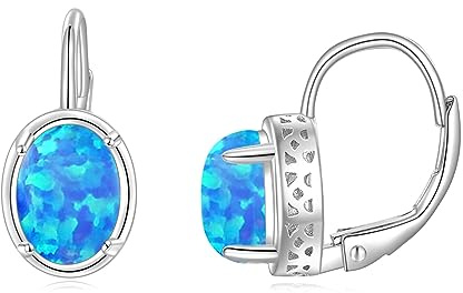 POPLYKE Opal/svart onyx/larimar/månsten/akvamarin/pärla/bärnsten/labradorit/turkos/malakit/Lapis Lazuli Leverback örhängen sterlingsilver smycke present för flickor, 9.4 Millimeter, Sterlingsilver