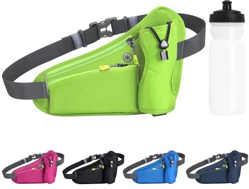 Tyuodna Laufgürtel Handy,Gürteltasche mit Flaschenhalter,Running Belt,Bauchtasche für Trinkflasche,Verstellbar Hüfttasche Damen und Herren,Trinkgürtel für Jogging (Grün+600ml Wasserflasche)