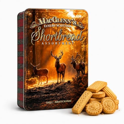 MacGlenns Scottish Luxury Traditional Shortbread Tin 500g - Stag Design | Ideal for Christmas, Perfect as a gift, good quality tin, Scotlands finest shortbread