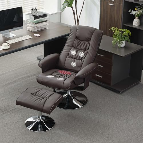 DEKKETO Relaxsessel Mit Hocker, Fernsehsessel Mit Liegefunktion, 360° Drehsessel FüR Wohnzimmer, Relaxsessel Drehbar Modern Mit Seitentasche, Tv Sessel Aus Kunstleder, Braun