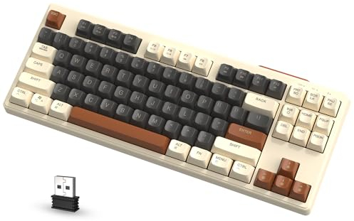 ATTACK SHARK x FREEWOLF M87 80% Teclado Inalámbrico para Juegos, 87 Teclas TKL RGB Sensación Mecánica SA PBT Teclado Bluetooth/Modo Dual 2.4Ghz, Batería 4000mAH para Mac/Win - Café