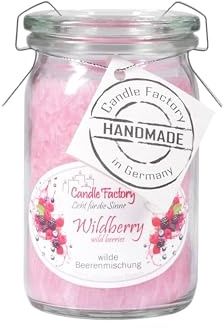 Candle Factory Baby Jumbo Duftkerze aus pflanzlichem Stearin im hitzebeständigen Glas der Marke Weck, bis zu 24h Brennzeit, Duft: Wildberry