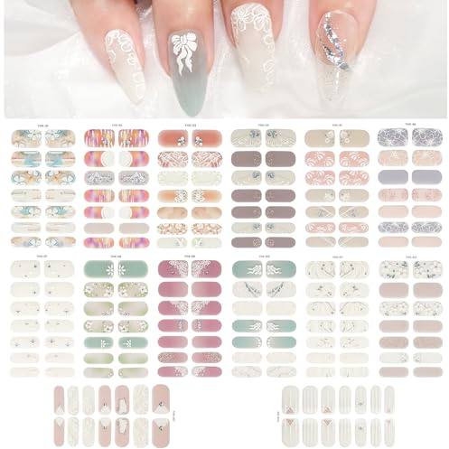 MWOOT 14 Feuilles Stickers Ongles, 3D Nail Art Stickers Fleurs, Autocollant Ongle Nail Art, DIY Autocollant Kawaii Nail Strips Self-Adhesif French Manucure Nail Wraps Deco Ongle pour Femmes Women