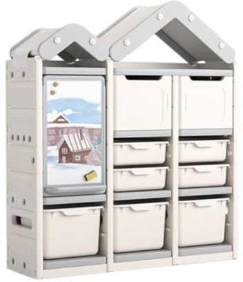 Spielzeugregal Spielzeug Organizer Mehrschichtiger Spielzeug-Organizer Mit Skizzenblock Und 7 Fächern, Hausförmiger Spielzeug-Aufbewahrungsschrank Für Spielzimmer, Schlafzimmer, Wohnzimmer Spielzeug A