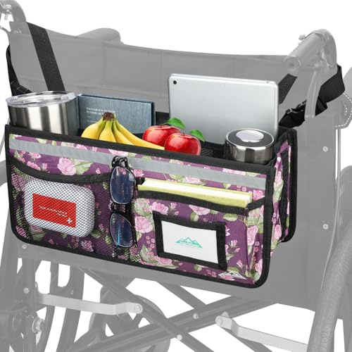 supregear Rollstuhlkorb für den Rücken, Rollstuhlrucksack mit Große Kapazität Organizer Tasche mit Mehreren Taschen und Getränkehalter Rollstuhlzubehör Wasserdichte Aufbewahrungstasche für Senioren