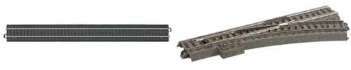 Märklin 24360 - Gerades Gleis, 10er Set, C-Gleis, Spur H0 & 24612 – Modelleisenbahn Weiche rechts, C-Gleis, Spur H0, Radius R2, Länge 188,3 mm