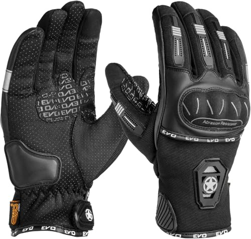 EVO Fitness Motorbike Gloves for summer, Touchscreen Motorcycle Gloves, Hard Knuckle Protection and Faux Leather, Breathable Design for Men & Women, Ideal for Riding (Black, L)