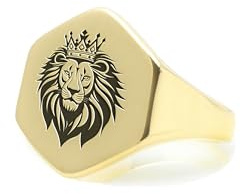 14k Gold König Löwe Siegelring - Personalisierte Krone Löwe Ring - Unisex Ring - Sechseck Geformt Ring