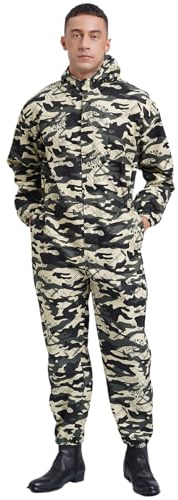 Rswnyirn arbetsoverall herr med huva lackeringsoverall återanvändbar målardräkt onepiece overall helkroppsdräkt dammskydd verkstad uniform arbetskläder, Kamouflage, XL