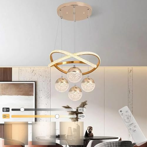 GZZBMY Moderne LED Pendelleuchte Dimmbar mit Fernbedienung Linearer Hängeleuchte mit Höhenverstellbar Hängelampe Aluminium für Küche Esszimmer Wohnzimmer Bürolamp (Gold)