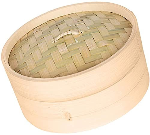 Cuiseur vapeur en bambou à un étage pour cuire à la vapeur des boulettes Dim Sum petits pains, légumes, viande, poisson, riz, 2 tailles à (21 cm)