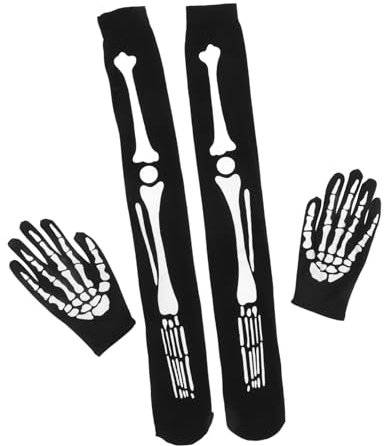 WOONEKY Halloween Skelett Handschuhe Und Strümpfe Satz Kostüm Zubehör Für Erwachsene Und Jugendliche Vollfingerhandschuhe Aus Atmungsaktivem Material Für Halloween Partys Und Cosplay
