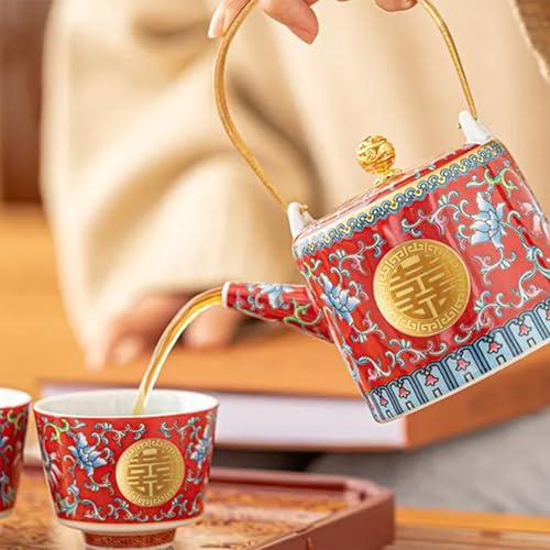 Chinese Tea Gift Set Service Porcelain Wedding Tea Set, Kungfu Tea Set, Enamel Color Change Household Wedding Gift To The New High-end 1 Tea Pot 6 Cups 1 Gift box