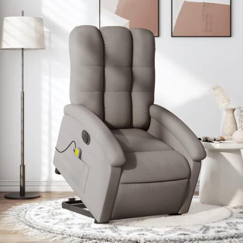 KOIECETA Massagesessel Elektrisch Verstellbar Sessel mit Aufstehhilfe Fernsehsessel Relaxsessel mit Liegefunktion Liegesessel Aufstehsessel Polstersessel Stoff (Taupe)