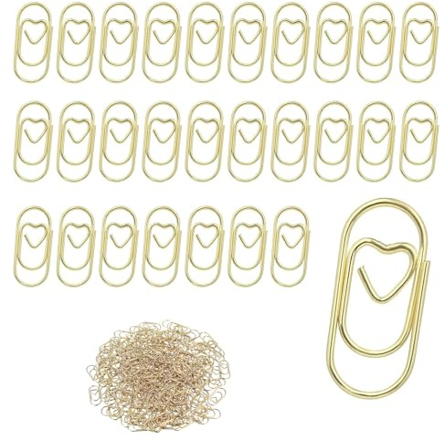 Shirene Büroklammern Herz Gold,130 Stück Büroklammern Set Herzförmige Büroklammern Paper Clips Klein Büroklammer Herzförmigem Motiv Schreibtisch Zubehör Aesthetic für Schule,Büro,Ordner