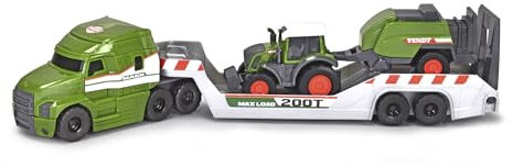 Dickie Toys - Bauernhof-Fahrzeuge Fendt Micro Farm Truck (32 cm) - 3er-Set Spielzeugautos (LKW mit Anhänger, Traktor und Ballenpresse), Spielzeug für Kinder ab 3 Jahre