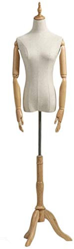 SHANYAYALI Maniquí femenino de torso con soporte de trípode y brazos de madera para ropa, vestido, exhibición de joyas (M)