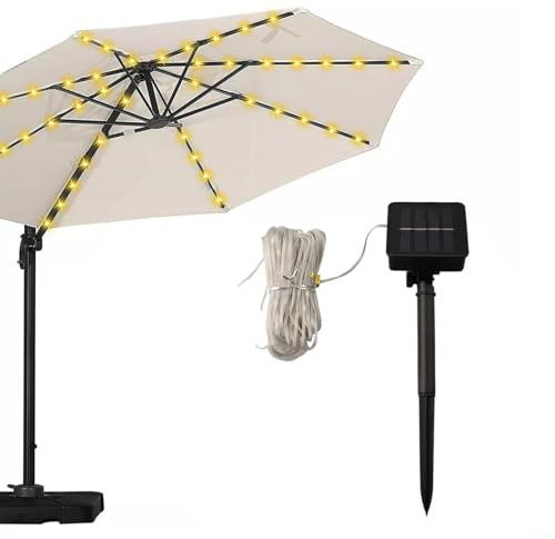 CWOQOCW Parasol Lights Solar Powered 104 LED String Lights 8 Lighting Modes IP67 Waterproof for Outdoor Garden Decor Umbrellas Garden Tent Party Decor(White Light)