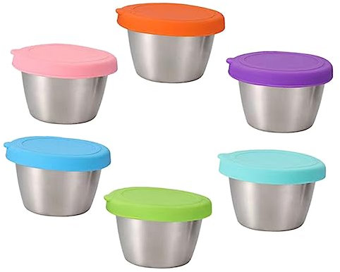 GLEAVI 6pezzi Contenitori Per Salse in Acciaio Con Coperchi Piccole Tazze Per Condimenti Per Famiglie e Ristoranti Facili Da Pulire e Durevoli Per Uso Prolungato