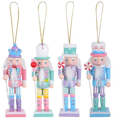 Cabilock 4Pcs Wooden Christmas Nutcracker 5.2 Inch Ornaments Nutcracker Soldier Decorations for Xmas Tree Home Festival Party Display