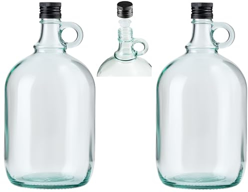 2L Flasche mit rundem Griff + Aussgießer Essig-ÖlFlasche Met- Honigflasche Weinballon Glasballon Likörflasche Schnapsflasche Leere Glasflasche Wasserflasche Ölspender (2x 2L transparente Flasche)