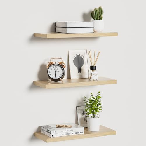 Uervoton Juego de 3 estantes de pared, estante flotante de madera de paulownia 40 cm, estante rústico para almacenamiento y decoración para salón, dormitorio, cocina, oficina