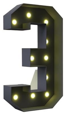 100CM/3.3FT Marquee Light Up Number 3, Mosaic Giant Marquee LED Light Pre-cut Foam Board Set Birthday Party Wedding Baby Shower Xmas Anniversary