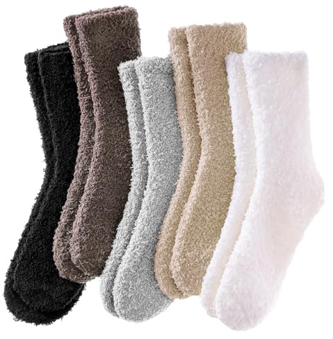 Josnown 5 Pairs Womens Fluffy Socks - Soft & Cosy Warm Ladies Bed Socks | Thermal Sleep Fuzzy Socks for Slippers Home Casual Wear