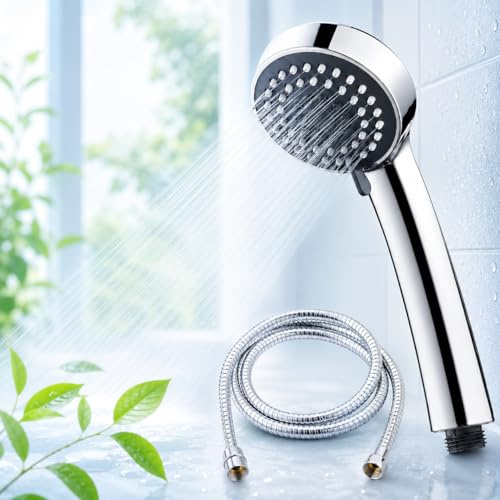 JOYBATH Comfort3 Handheld Shower Head with Hose - Gentle Balanced Flow, 3 Spray Modes, 1.5m Hose, Dial-Control Selector, Anti-Limescale Nozzles, Chrome Finish, Easy Fit for UK Bathrooms