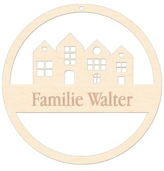 Türschild Familie personalisiert | Willkommensschild für Haustür & Wohnung | Namensschild aus Holz in 20–30 cm Breite | Individuelles Familienschild mit Wunschname & Motiv