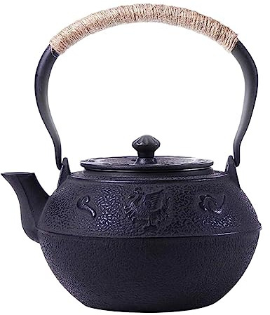 GAOJUNAN Théière et Service Théière en Fonte De Style Japonais De 1200 ML, Dessous De Plat pour Thé en Vrac, Bouilloire pour Théière Asain Adulte Thé en Vrac
