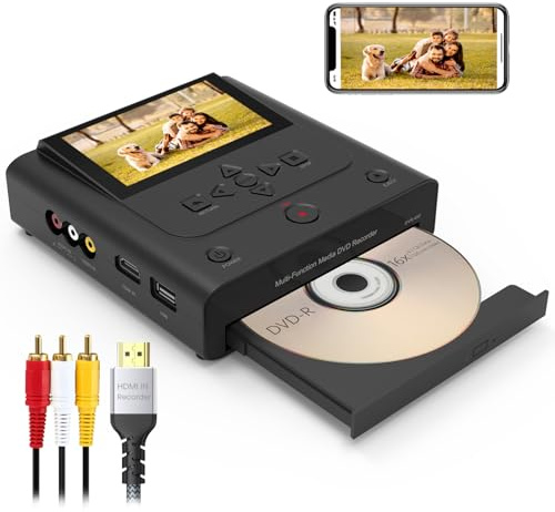 DVD Recorder with HDMI/AV Input,VHS to DVD Converter Machine,Convert Analog to Digital from HD/AV to DVDs,USB Device,SD Card,Smart Phone WiFi to DVD,USB,SD Copy,Compatible with Apple TV,DVD Player,VCR
