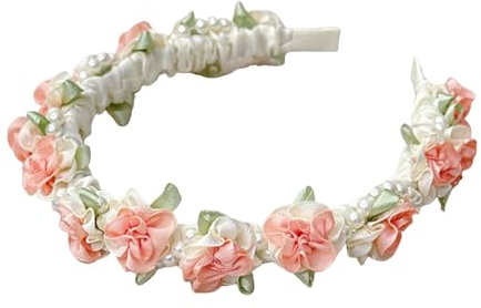 Rosa hårband med blommor och små pärlor, elegant håraccessoar för kvinnor, perfekt för bröllop, resor, festivaler och fester
