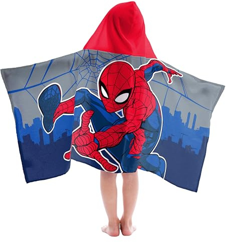 Jay Franco Marvel Spiderman Hooded Poncho Bath Towel – 56 x 130cm Kids Super Soft Bath Towel, Beach, Pool & Travel, Official Licensed Product, Gray
