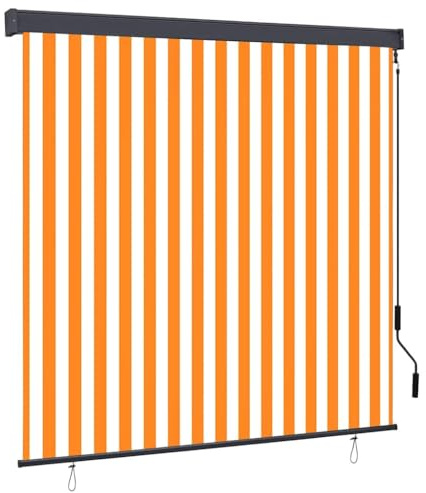 Rollo für den Außenbereich, für Balkon, Garten, Terrasse, UV-beständiges Gewebe und Seilsystem, modernes rechteckiges Design aus Stoff und Stahl mit korrosionsbeständiger Oberfläche