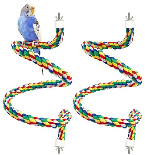 2 Stück Papagei Bunte Spirale Baumwollseil, 100cm Wellensittich Zubehör Vogel Zubehör Bunte Baumwoll Sitzstange Spirale Parrot Climbing Rope Sitzstange für Wellensittich Nymphensittiche Sittiche