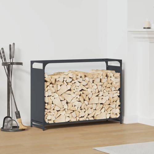 Mokuyary Étagère à bois de chauffage anthracite 90 x 28 x 65 cm - En acier laminé à froid - Support pour bois de chauffage - Support en bois de chauffage - Étagère de rangement pour bois de chauffage