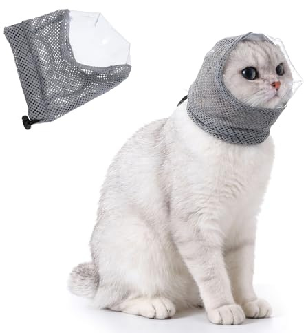 CIATBYYJ Verstellbarer Katzen-Maulkorb für die Fellpflege, atmungsaktive Kopfbedeckung für Katzen, transparent, Anti-Biss-Katzenmaske, Helm zum Nageltrimmen, Baden, Tierarztbesuche, Größe S