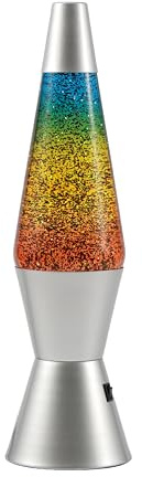 I-TOTAL® - LED-Lavalampe – Modernes Design mit fließendem Blaseneffekt, geringer Energieverbrauch, integriertes LED-Licht, 37 cm (Silberner Sockel, Regenbogen-Glitzer)
