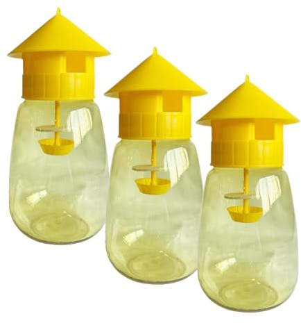 Hängefalle Für Fliegen (für Drinnen Und Draußen), Fruchtfliegenfalle (3pcs) | Ungiftig, wiederverwendbar, Schädlingsbekämpfung in Küche und Obstgarten, einfache Anwendung mit Essig und Köder