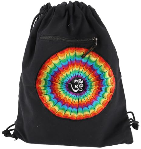Bestickter Turnbeutel, Sportbeutel aus Baumwolle, schwarz/regenbogen/OM