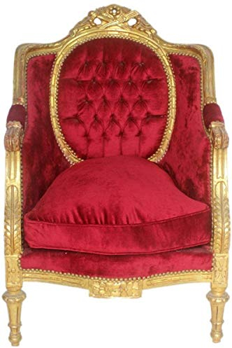 Casa Padrino Barock Thron Sessel Bordeaux Rot/Gold 70 x 70 x H. 110 cm - Prunkvoller handgefertigter Königssessel - Hochzeitssessel - Barock Möbel
