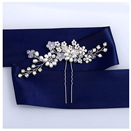 IYOU Brautschmuck Hochzeit Haarnadeln Silber Glitzernde Kristall Haarspange Blatt Perle Kopfschmuck Braut Blume Haarschmuck für Damen 2 Stück (Silber)