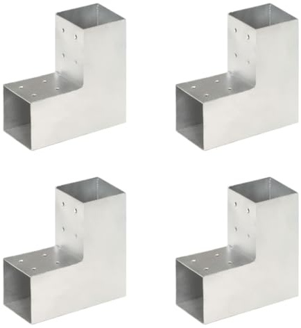 vidaXL 4x Pfostenverbinder L-Form 2 Hülsen Balkenschuh Holzverbinder Eckverbinder Pfostenecke Balken Verbinder Feuerverzinkt Verzinktes Metall 81x81mm